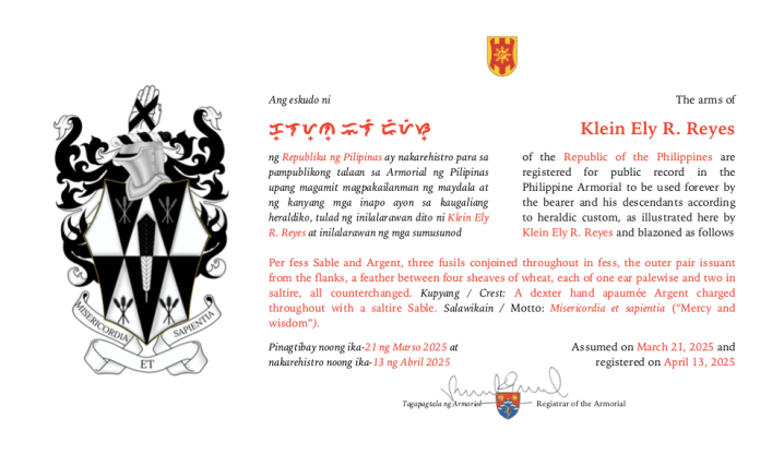 Klein Ely R. Reyes – Philippine Armorial